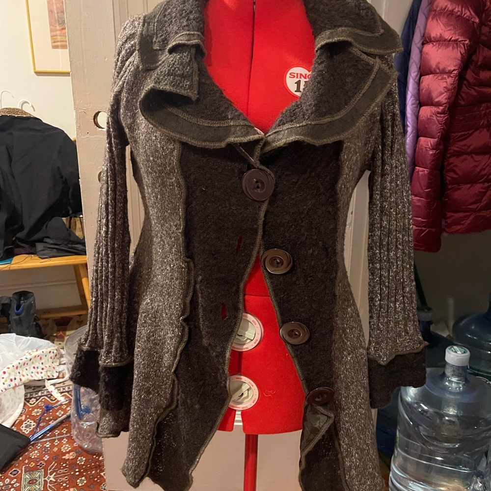 Sioni Dark Brown Button-Up Cardigan